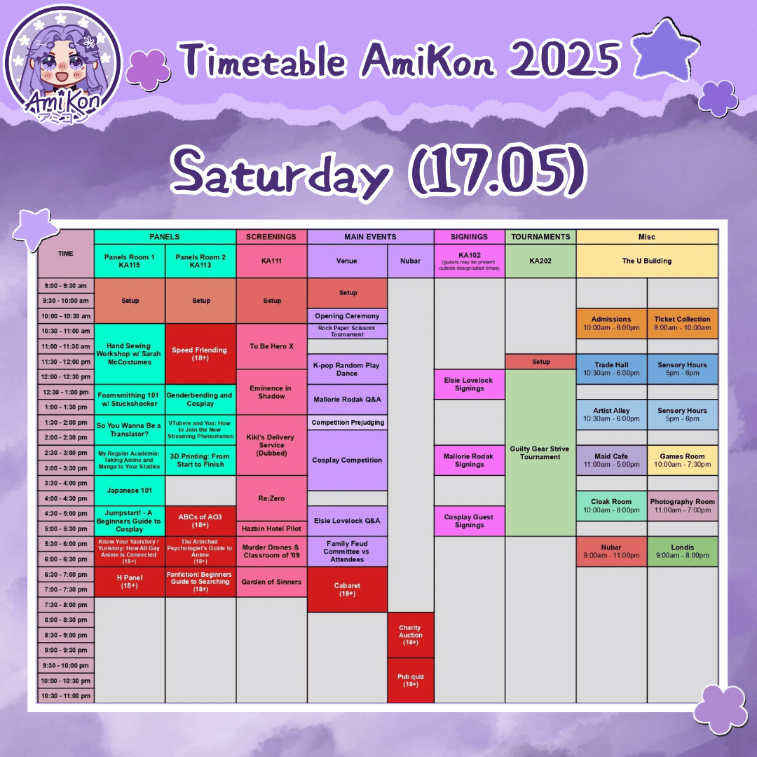 Saturday Timetable